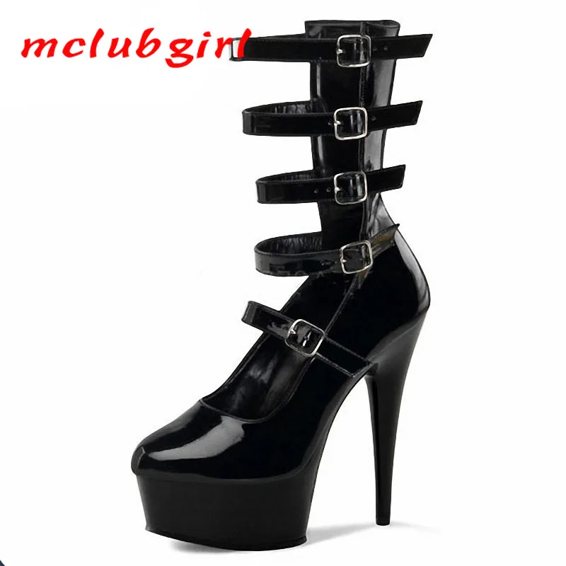 

Mgirlclub Women Fashionable Hollow Belt Buckle 15CM Super High-heel Low-barrel Shoes Dance Show Buckle Single Shoe LYP