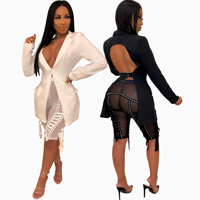 Женский блейзер с открытой спиной длинные рукава верхняя одежда глубоким v