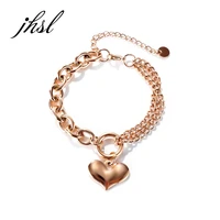 jhsl women heart charm bracelets fashion jewelry silver rose gold color stainless steel girlfriend gift female bangles