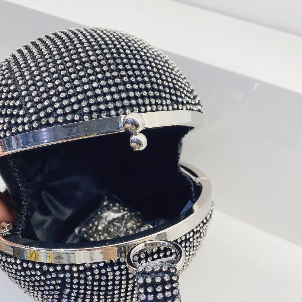 

European and American Fashion Round Diamond Bag Diamond-studded Portable Dinner Bag Round Clutch Bag Luxury Female Bag Dress Bag