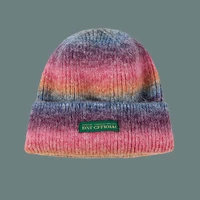 winter beret women knitting tie dye striped hat acrylic warm soft brimless baggy melon cap outdoor retro portable beanie unisex
