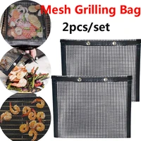 2pcs reusable non stick bbq grill mesh bag barbecue baking isolation pad outdoor picnic camping bbq kitchen tools