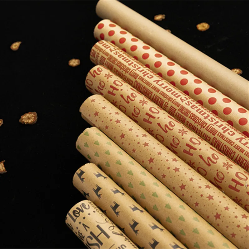 

10pcs Vintage Handmade Kraft Paper 50x70cm Merry Christmas Birthday Party Gift Wrapping Paper Florist Packaging Material Supply