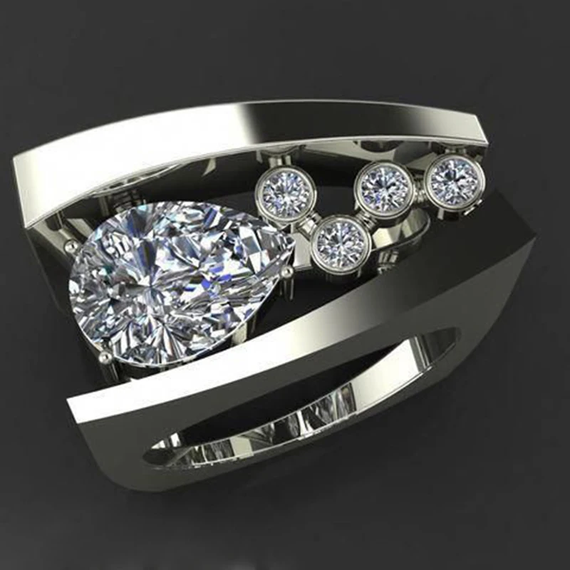 

Milangirl Delicate Double Line Water Drop White Zircon Ring For Women New Metal Smooth Geometric Finger Ring