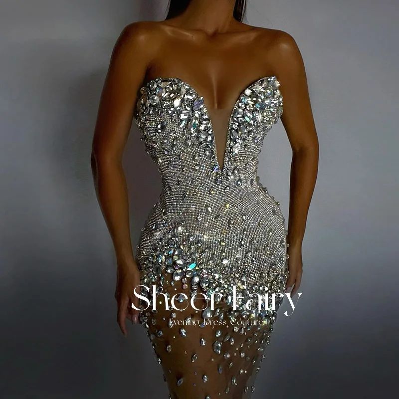 Роскошные Короткие Серебристые платья с камнями для выпускного вечера 2022 черных