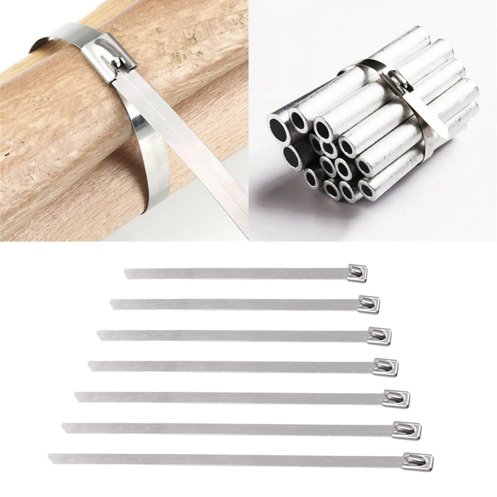 

100 PiecesMulti-purpose Stainless Steel Cable Ties Self Locking Exhaust Wrap Zip Ties 4.6mm Width
