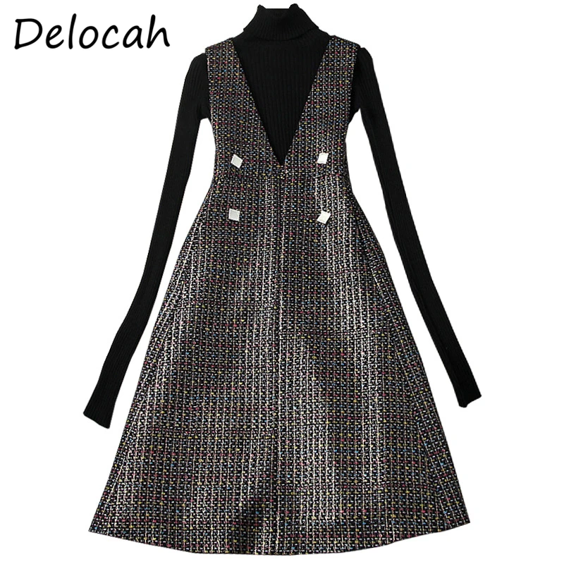 

Seifrmann Women Summer Fashion Runway2 PiecesSet Long Sleeve Black Print Tops+High Waist Slim A-Line Dresses TwoPiecesSuits