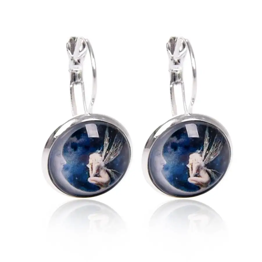 1 пара модные сережки кабошон серебристого цвета с эффектом феи на Луне 18