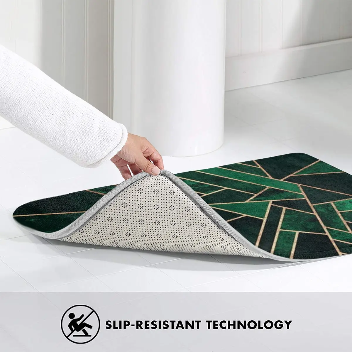 

Nordic Dark Green Golden Lines Bath Mats Non-Slip Soft Bath Rugs Absorbent Bathroom Rugs for Shower Kitchen Laundry Room Bedroom