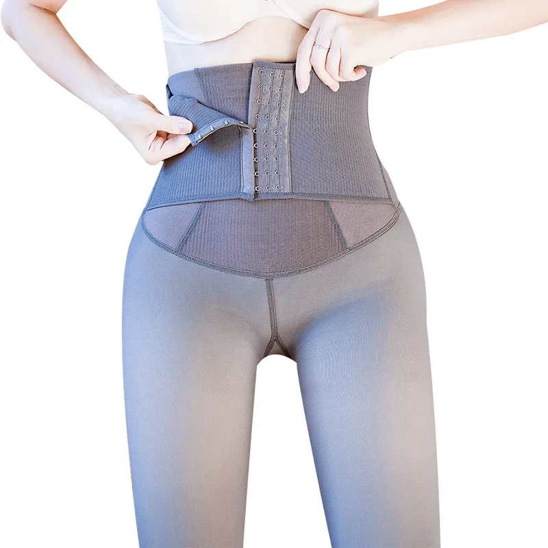 Stewardess ash through skin new female qiu dong with velvet leggings thickening of tall waist belly in carry buttock pants