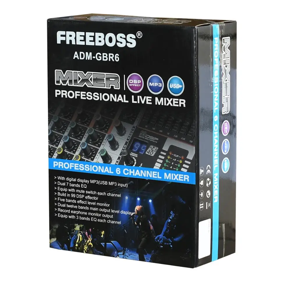 Freeboss ADM-GBR6 48V Phantom Power Repaeat Effect USB функция Bluetooth караоке DJ консоль 99DSP микшер аудио