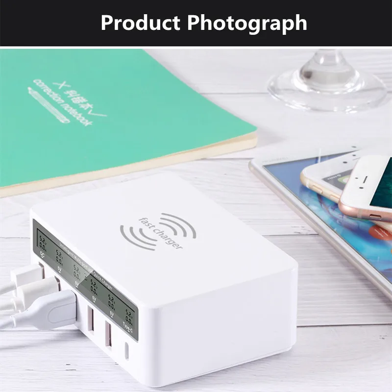 

Intelligent Wireless Charger 5-Hole USB Plug QC3.0 Mobile Phone Row Socket For iPhone 12 Mini Pro Max Multi-Function Charger