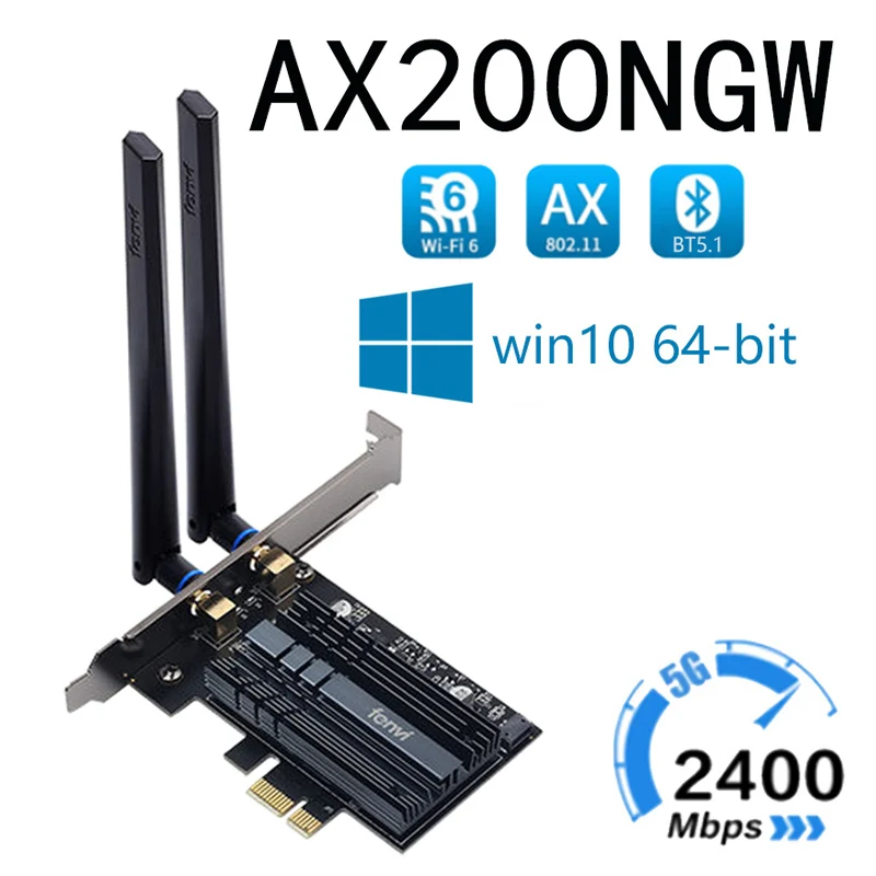 

Fenvi Tri Band 5374Mbps Wireless Network Card Wi-Fi 6E Intel AX210 WiFi Adapter AX200NGW 802.11ac/ax Bluetooth 5.2 For Desktop