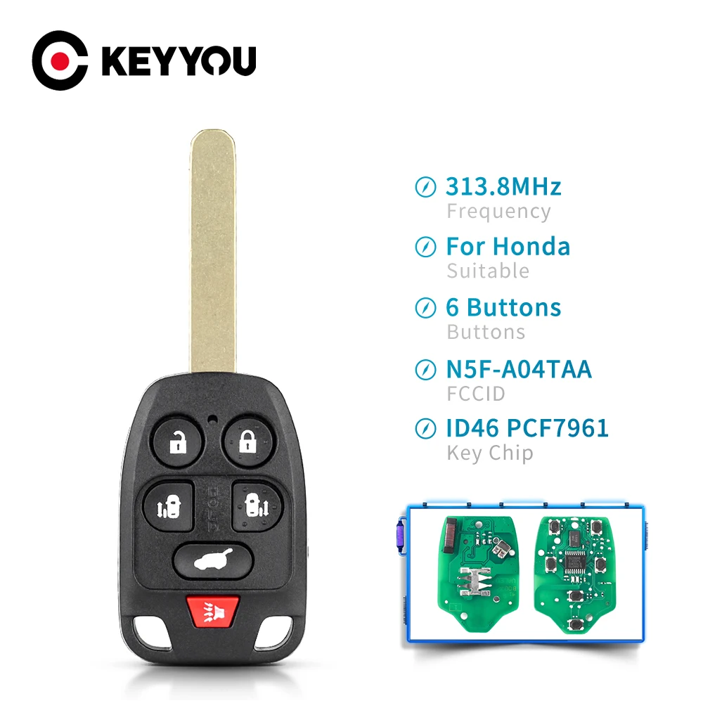

Ключ дистанционного управления для автомобиля, 4 + 1/5 + 1 кнопки для Honda Odyssey 2011, 2012, 2013, 2014, 313,8 МГц, ID46, PCF7961, чип 5/6, кнопки N5F-A04TAA