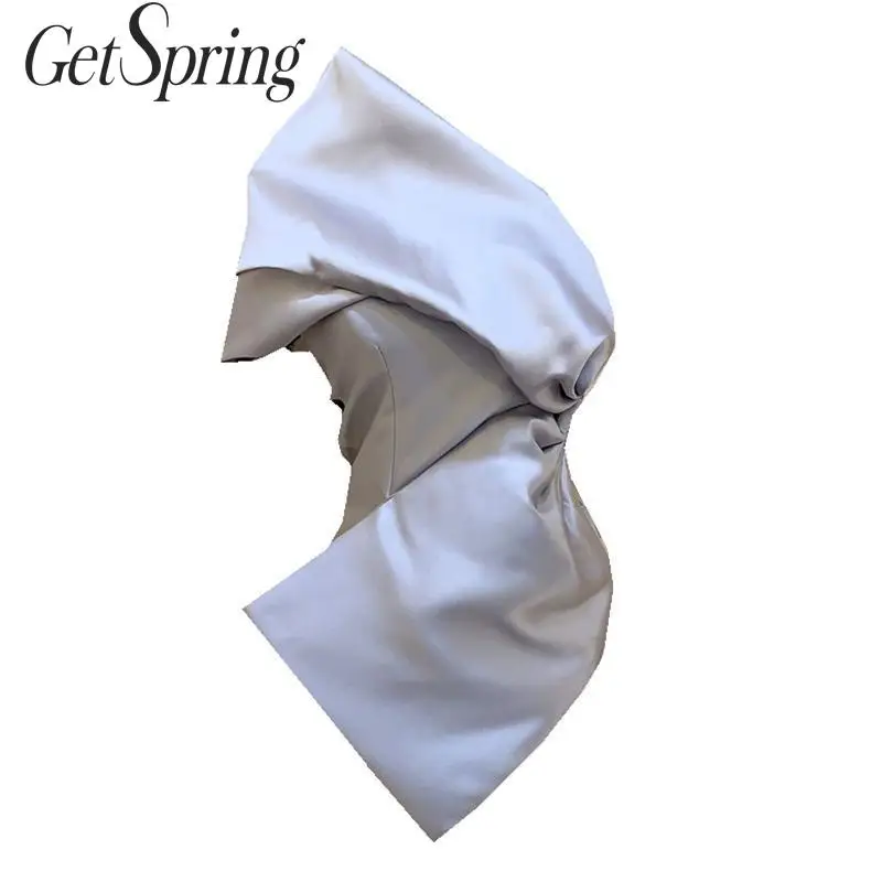 Женская атласная блузка GetSpring черная без рукавов с открытой спиной и открытыми