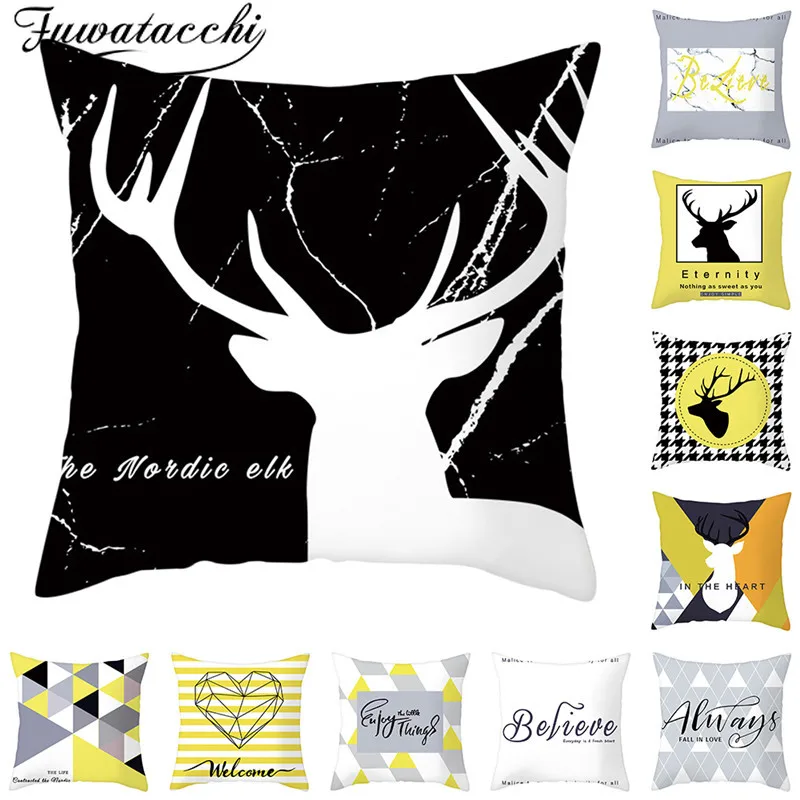 Fuwatacchi мультфильм подушки с оленями чехол геометрическим узором Чехлы для