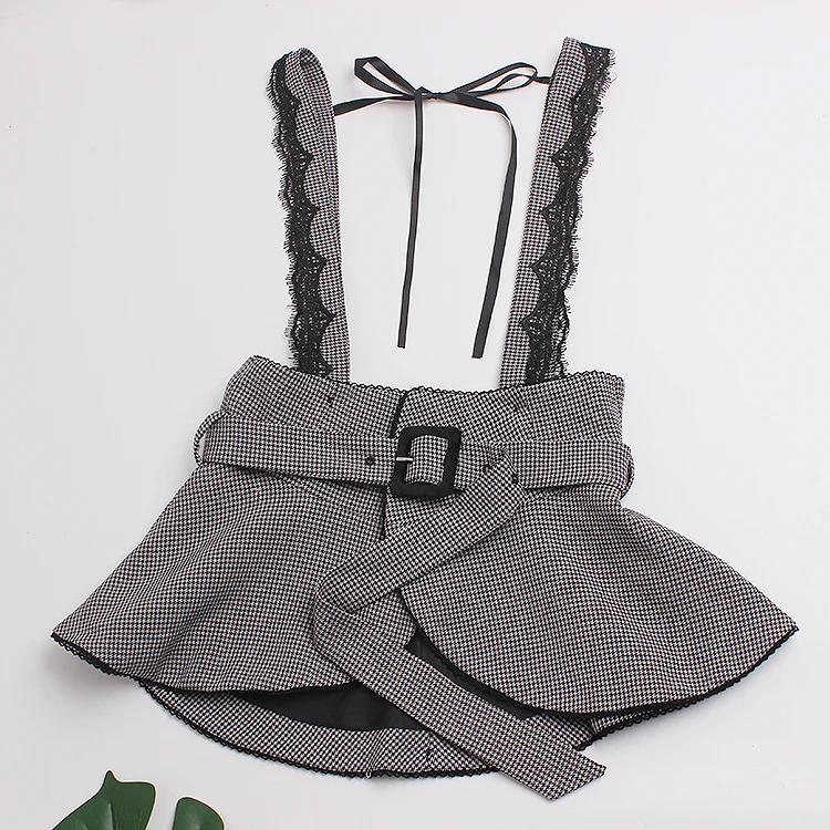 

SuperAen Spring Summer 2021 New Fashion Eyelash Lace Plaid Sling Can Be Disassembled with Belt