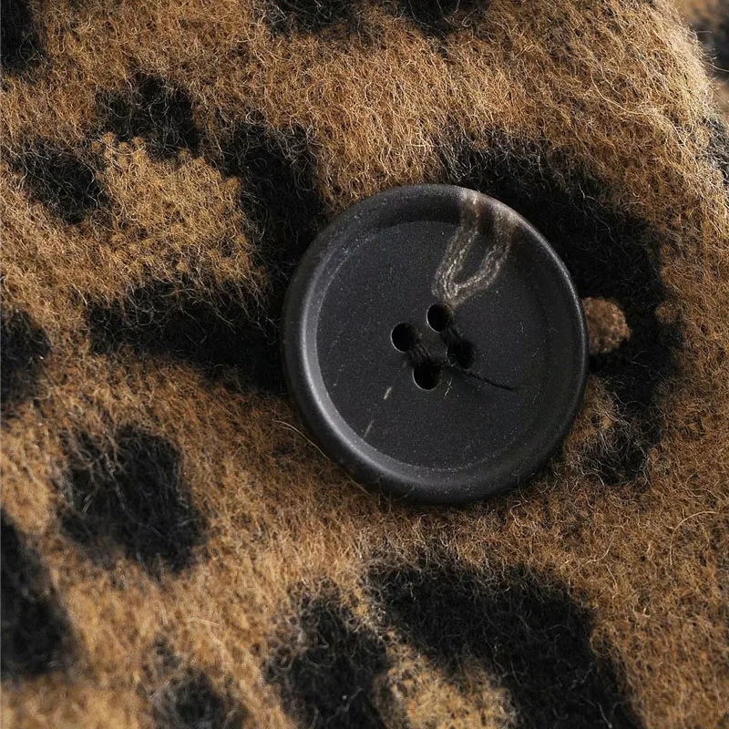 COZARII женское свободное шерстяное пальто с леопардовым принтом винтажное длинным