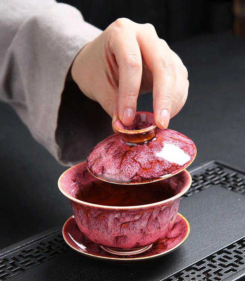170 мл Gaiwan керамическая пигментированная чашка для чая набор с крышкой блюдце
