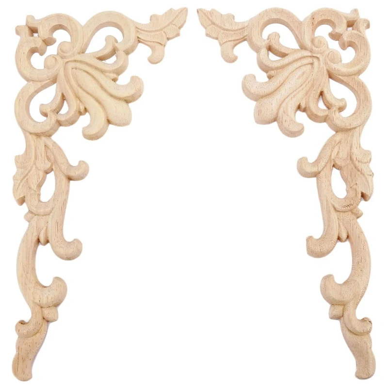 

4Pcs European Floral Craft Furniture Decorative Carved Applique Wood Modern Wall Frame Corner Door