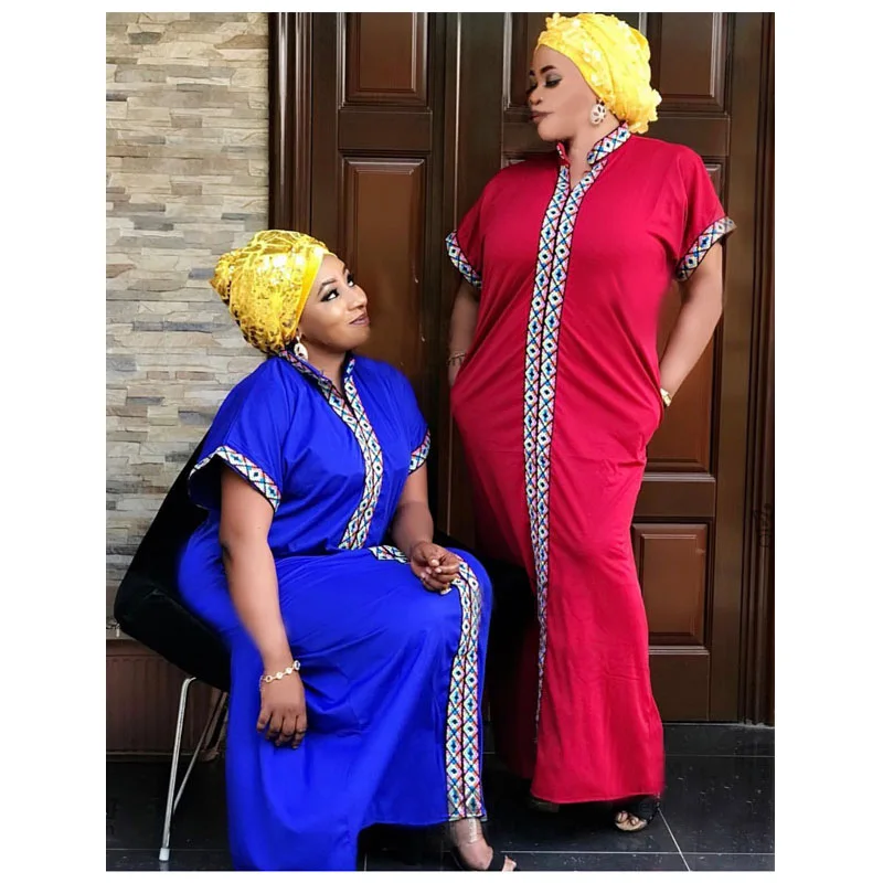 African Design Embroidery Dashiki Dress Short Sleeve Summer Muslim Bazin Maxi Robe Gowns Broder Riche Sexy Loose Traditional |
