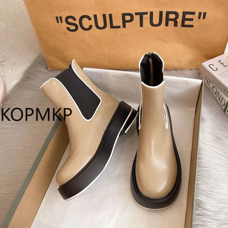 

Европейская станция, Новинка осени 2021, ботинки на толстой подошве, в стиле ретро, на квадратном каблуке, с круглым носком, без застежки, сексу...