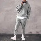 Мужской спортивный костюм с воротником-стойкой, однотонный теплый повседневный костюм из двух предметов, Осень-зима