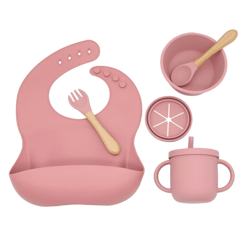 

B2EB 6 Pieces Waterproof Kids Spoon Baby's Bibs Dishes Set for Babies to Use when Dining Out Traveling Tasteless Eco-friendly