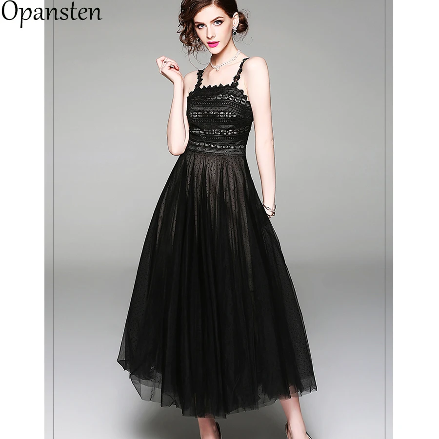 Черные кружевные вечерние платья Opansten длинное Сетчатое платье Wonem Элегантные