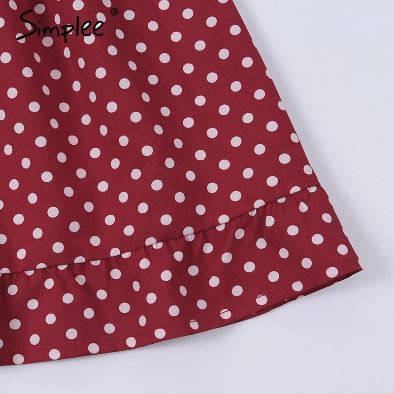 Женское платье трапеция Simplee в горошек 2019 летние женские бордовые вечерние