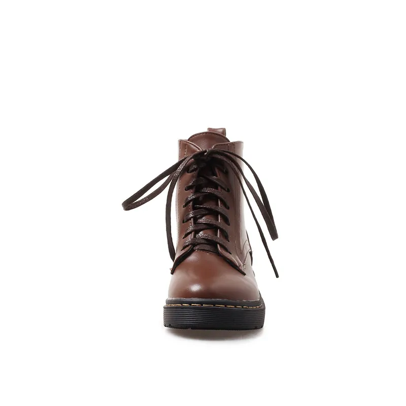 Ladys Concise Lace Up Brown Black Military Combat Boots Low Heel Platform Womens Ankle Short Boot Casual Shoes Plus Size | Обувь