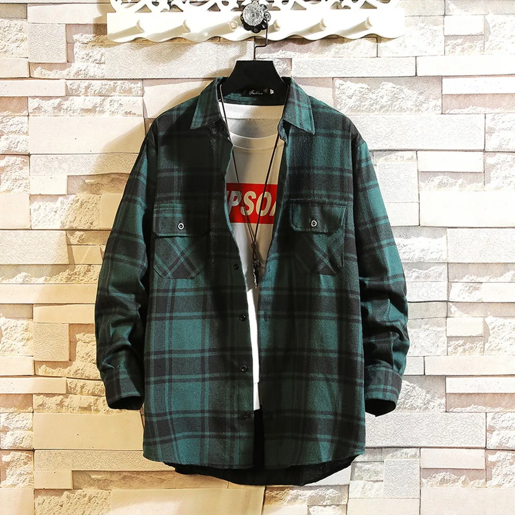 Мужские повседневные рубашки KANCOOLD Лоскутная рубашка с отворотами и карманами