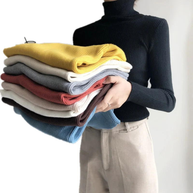 

2021 Autumn and Winter New Fashion Pullover High Neck Slim Tight Knit Sweater Women's Sweater Long-sleeved Top Sweater Women