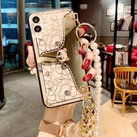 luxury glitter diamond pearl chain lanyard case for apple iphone 11 12 13 pro x xr xs max 7 8 plus se2 cartoon fox bling cover