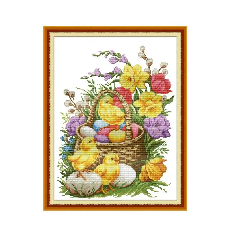 Chickens and flowers cross stitch kit aida 14ct 11ct count print canvas cross stitches   needlework embroidery DIY handmade
