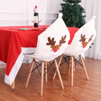 christmas chair cover dinner banquet seat back decor party cute elk print white santa hat high stretch chair cover 50 x 60cm q30