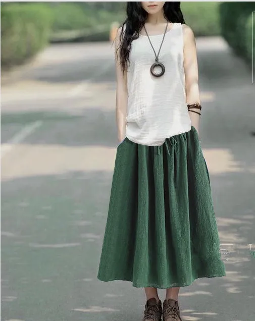 Ретро 2020 Новая женская хлопковая льняная длинная юбка макси в китайском стиле