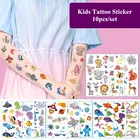 Временные татуировки-наклейки для детей, 10 шт.компл., единорог, Акула, искусственные татуировки для рук, тела, татуировки, временные наклейки для детей