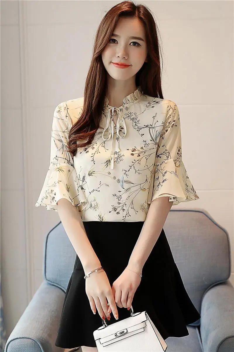 

womens tops and loose blouse shirt women blouse 2019 women tops flare sleeve chiffon elegant shirt clothes blusas femininas
