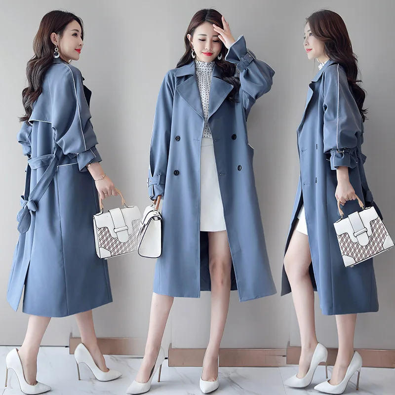 

Spring Autumn Coat Women 2020 Solid Double Breasted Belt Ladies Coat Fashion Loose Woolen Coat Long Jacket Women Overcoat Women