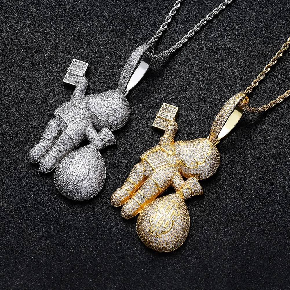 Iced Out сумка для денег кулон цепочка тенниса ожерелье золото серебро цвет