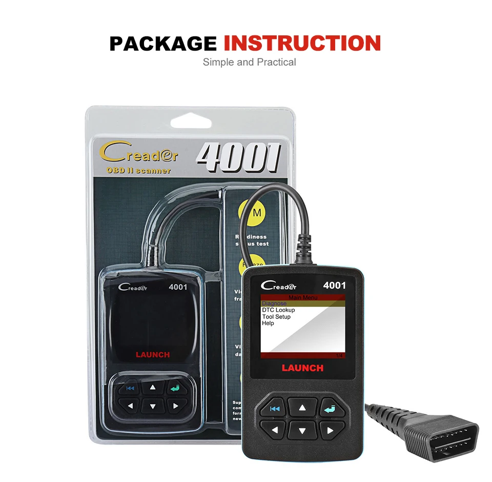 OBDII EOBD Sacnner Launch CReader 4001 автоматический считыватель кодов OBD2 диагностические