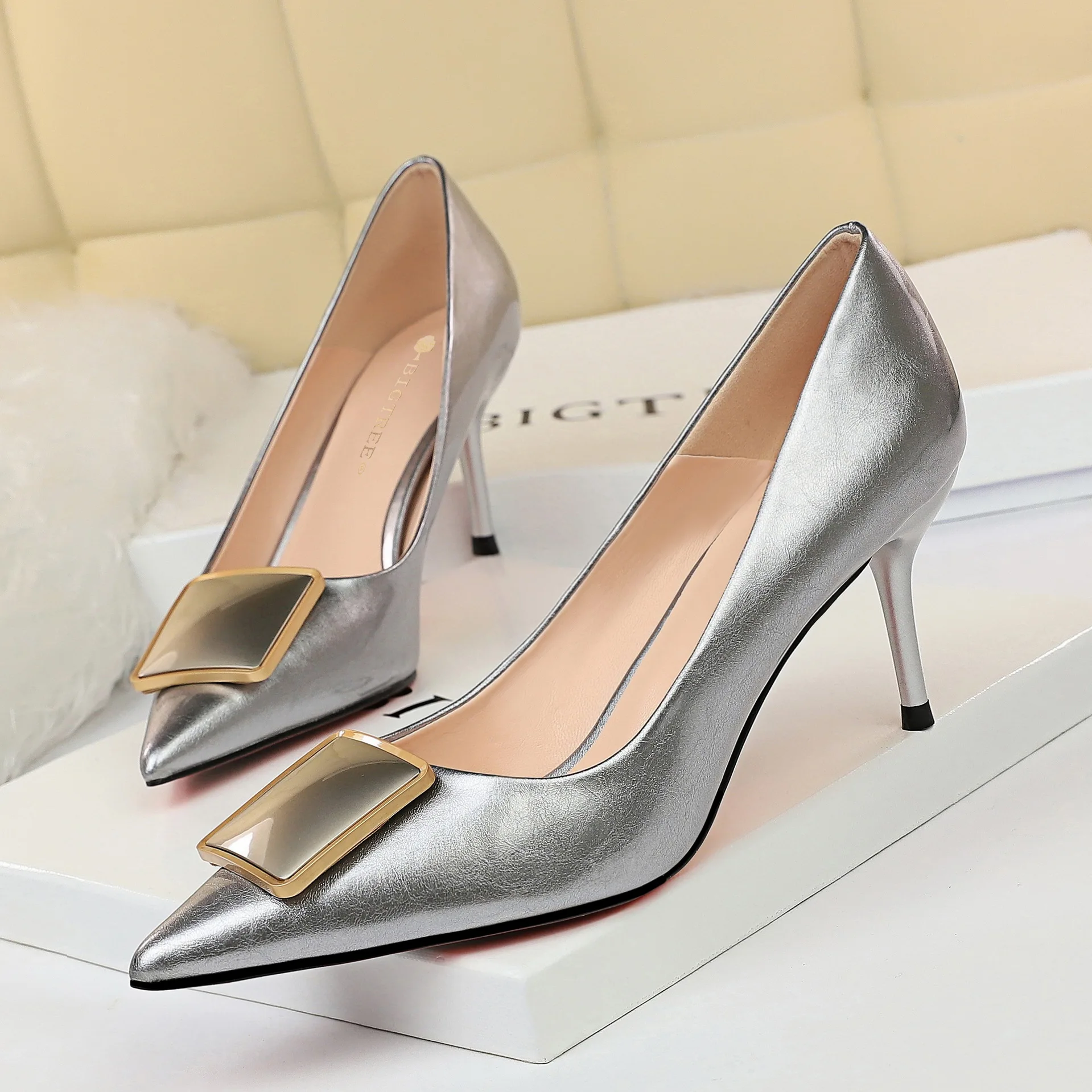 Women's High Shoes Heels Thin High Heels Shallow Sexy Pumps Belt Buckle Women's Single Shoes G8999-2