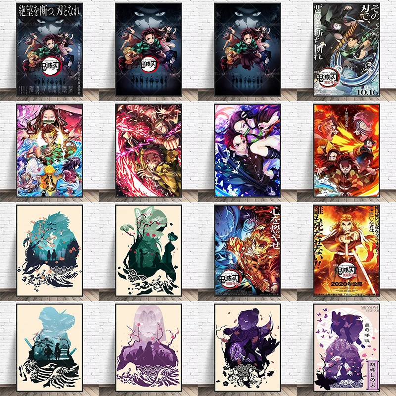 

Demon Slayer-Japanese Anime Canvas Painting Cartoon Character Wall Art Decoration Mural and Children's Room Decoration Painting