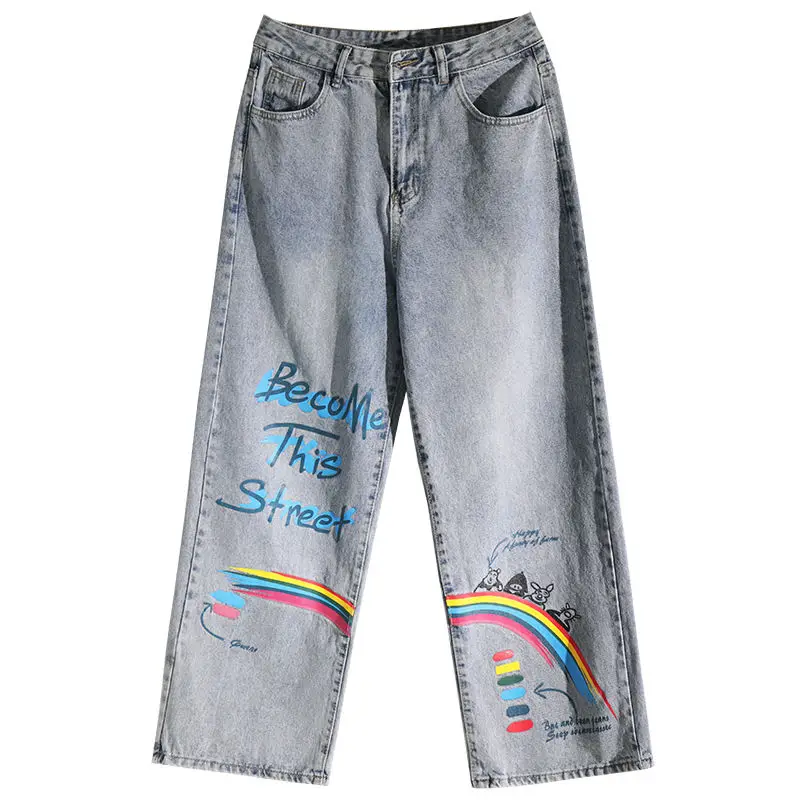 Джинсы мужские радужные в стиле хип-хоп модные мешковатые джинсы ретро