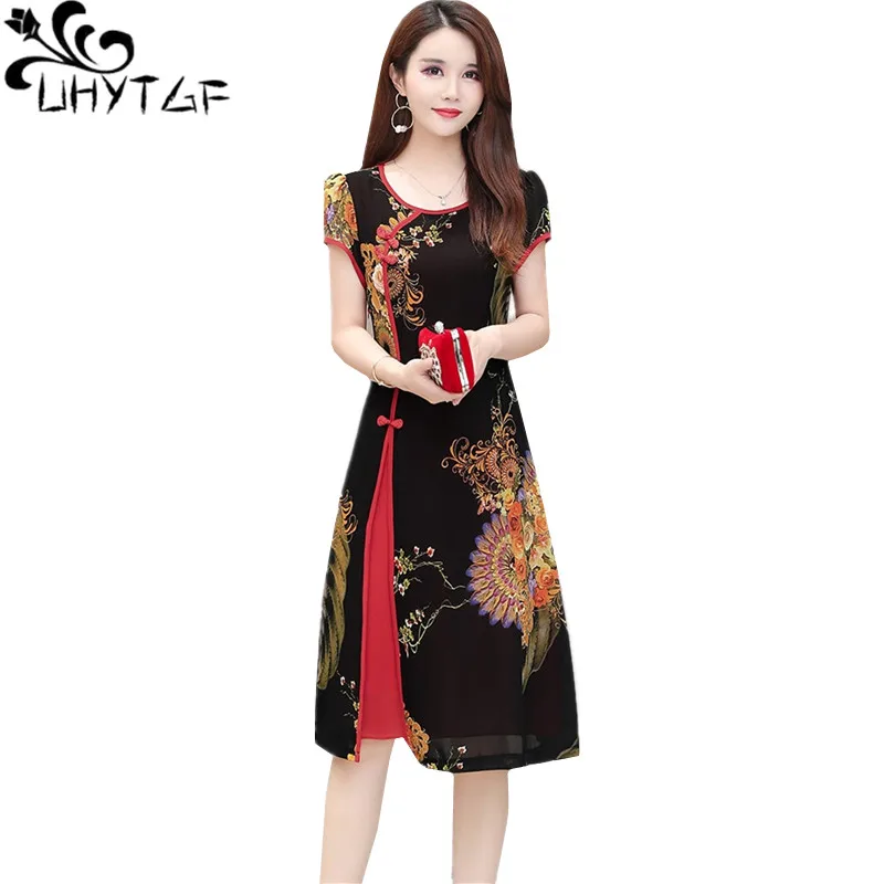 

UHYTGF модные шифоновые летние платья для женщин женское тонкое элегантное платье с принтом тонкие платья большого размера 783