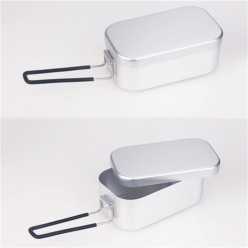 

Outdoor Camping Lunch Box For Women Men Portable Foldable Aluminum Bones Nostalgic Alloy Rectangular Salads Fruits Container