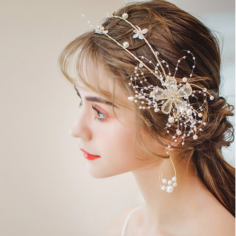Жемчужные бусины искусственный цветок диадемы Свадебные головные повязки белая