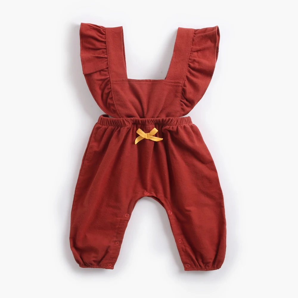 Red Боди для малышей; Осенняя однотонная Одежда для новорожденных; хлопковая одежда с оборками; комбинезоны; детские штаны для девочек; одежда для малышей от 0 до 3 лет - Цвет: Red
