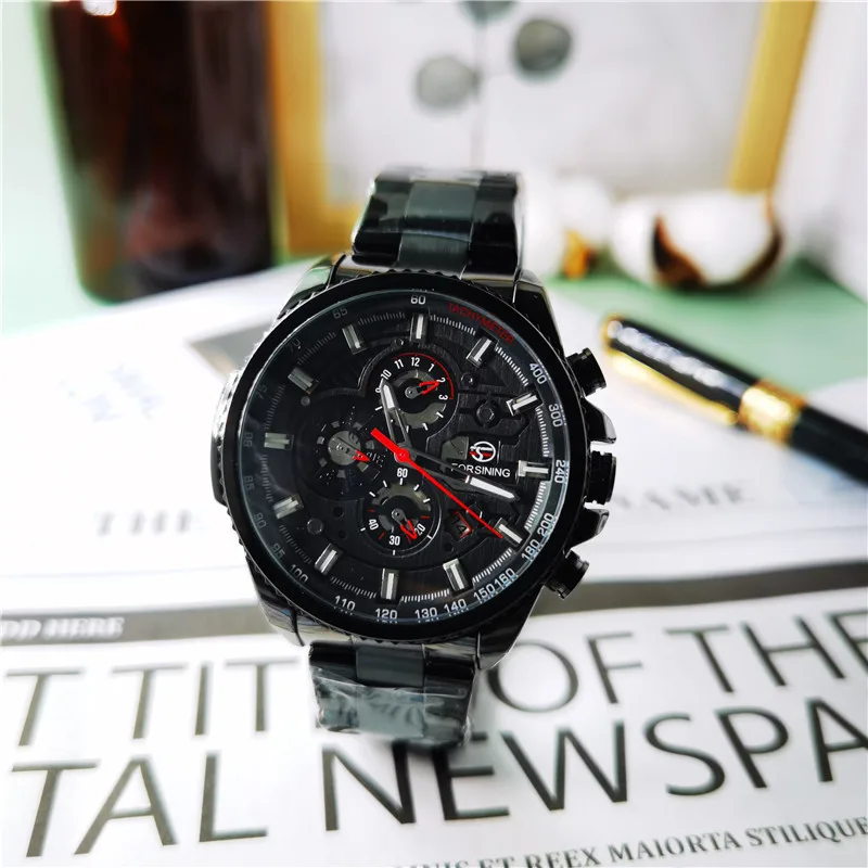 Forsining 2020 Three Dial Stainless Steel Men Mechanical Automatic Watch For Man Luxury Wrist Watches Military Sport Male Clock | Наручные